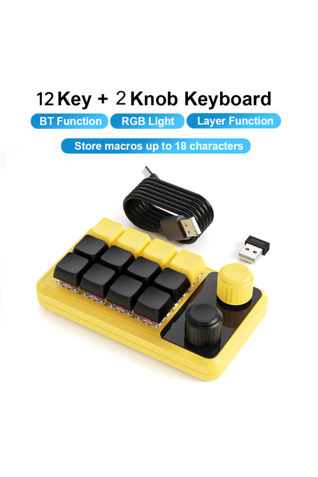 Red Switch Yellow 2.4G 12Key Programming Macro Custom Knob Keyboard RGB 3 Key Copy Paste Mini Butto - 1