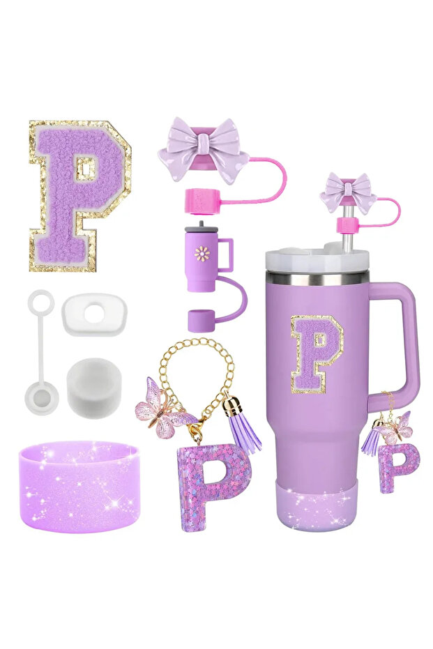 P-Purple-8pcs 8PCS Accessories Set for Stanley Cup Purple 30oz 40oz tumbler Silicone Straw Topper Co
