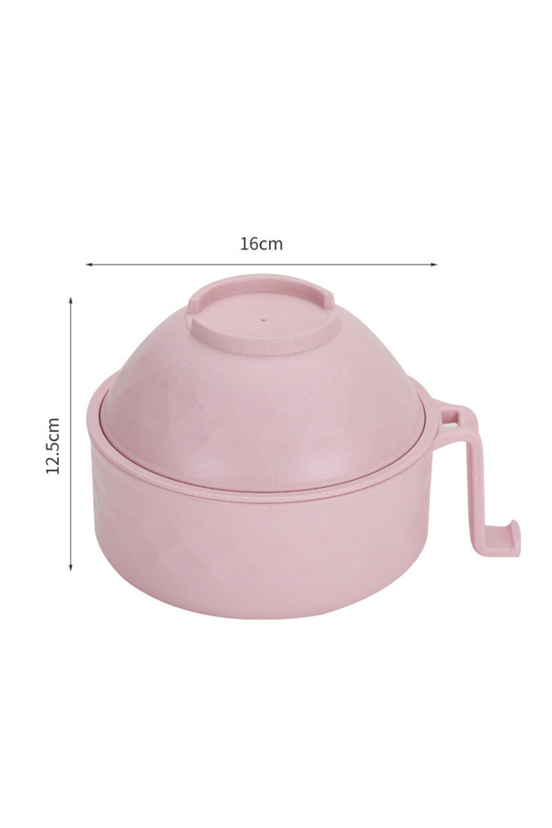 pink 1Set Microwave Ramen Bowl Portable Quick Ramen Bowl with Handle Spoon Chopstick Fork College D