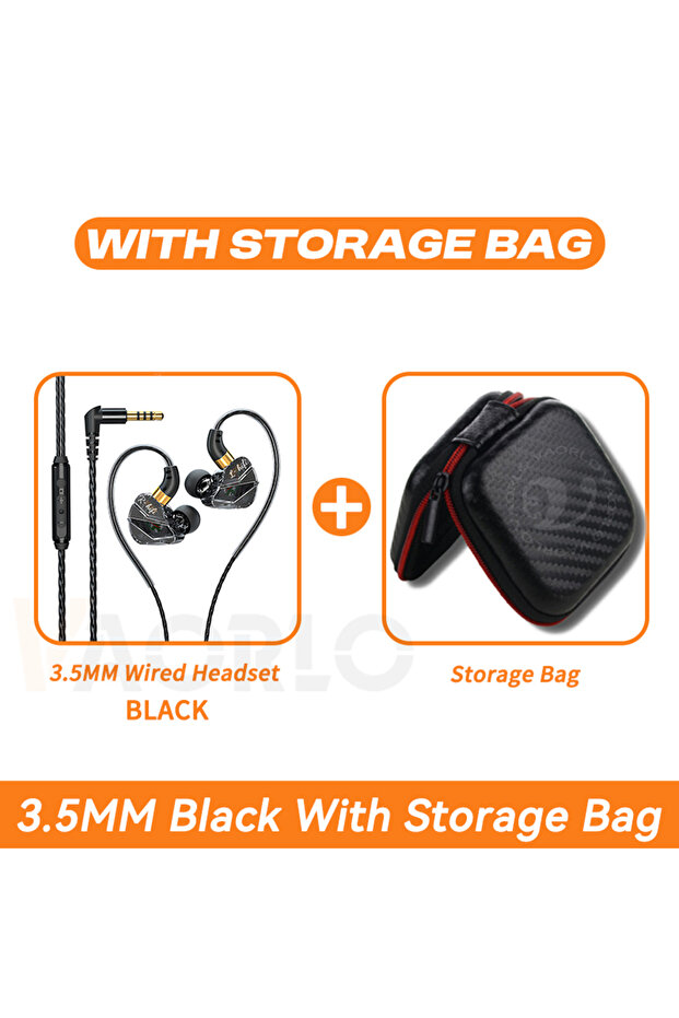 3.5MM Black With Bag HIFI Wired Earphones 3.5MM AUX/Type C Jack 9D Surround With Mic In-Ear Transpar