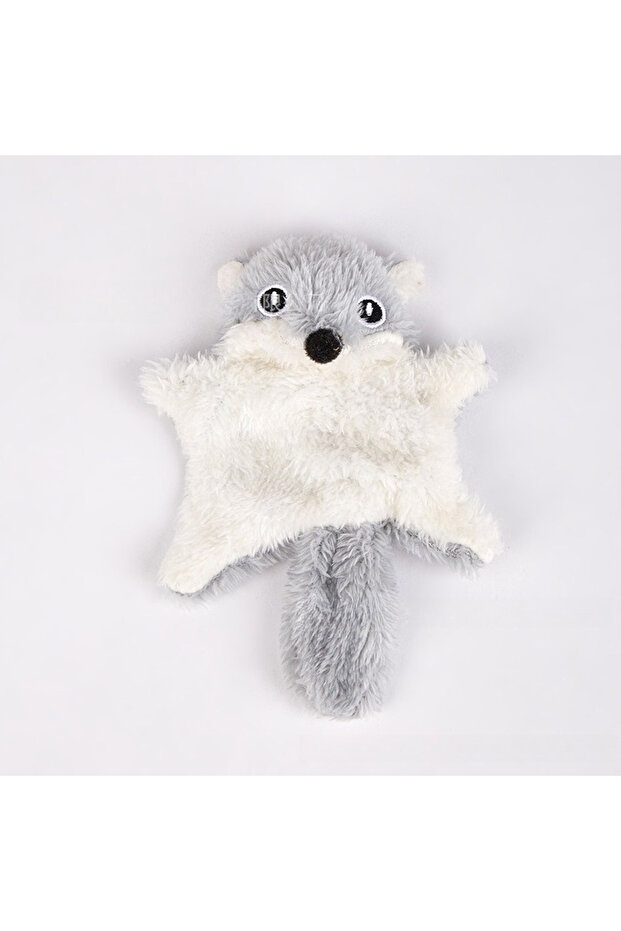 gray Durable Squeaky Plush Flying Squirrel Cat Toy with Crinkle Paper and Bell for Chewing Teething