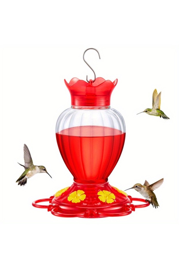 Red Hummingbird outdoor courtyard hanging water dispenser with habitat and ant proof pool, durable a