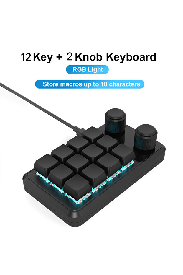 Red Switch Black 12Key Wired Programming Macro Custom Knob Keyboard RGB 3 Key Copy Paste Mini Button - 1