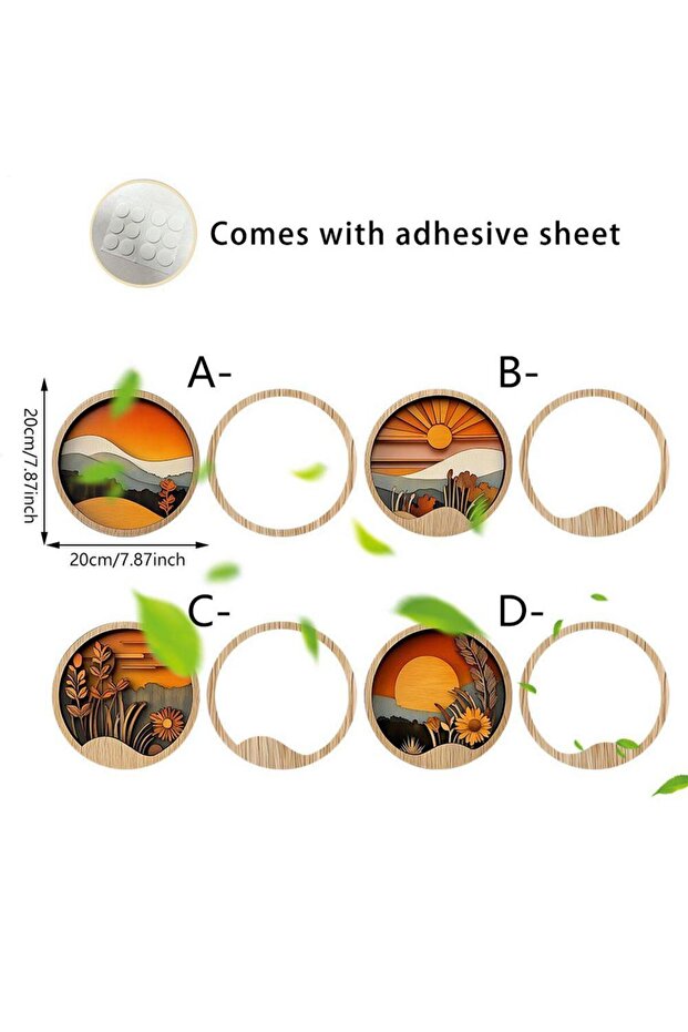 B 4Pcs Bohemian Wooden Wall Art Set - Energy-Efficient Hollowed-Out Pastoral Theme Hanging Sculptur.