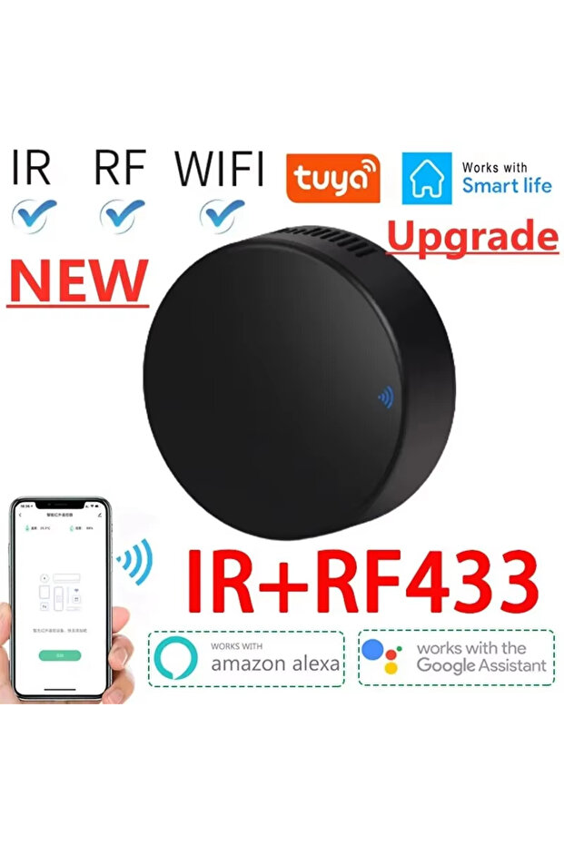 جهاز تحكم عن بعد ذكي بالأشعة تحت الحمراء بتقنية RF433 من Tuya WiFi، متوافق مع أنظمة الذكاء الاصطناعي.