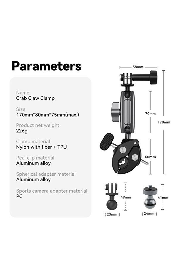 Alloy Version TELESIN Camera Clamp Mount Bike Motorcycle Handlebar Aluminum Alloy Super Clamp Holder