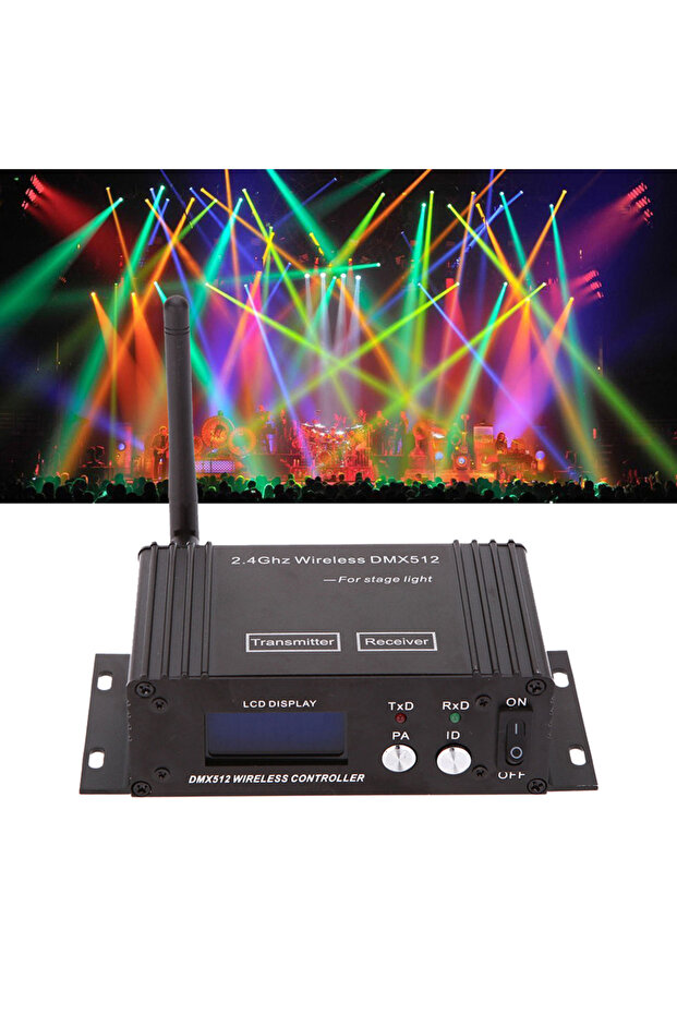 جهاز إرسال واستقبال لاسلكي DMX 512 بمقبس الاتحاد الأوروبي 2.4 جيجاهرتز بشاشة LCD مع مكرر قابل للتعديل للطاقة