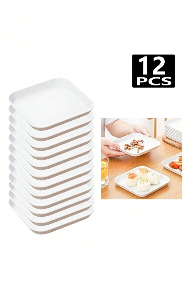 12pcs 4/8/12pcs White plastic square plate spit bone plate dessert plate reusable suitable for famil
