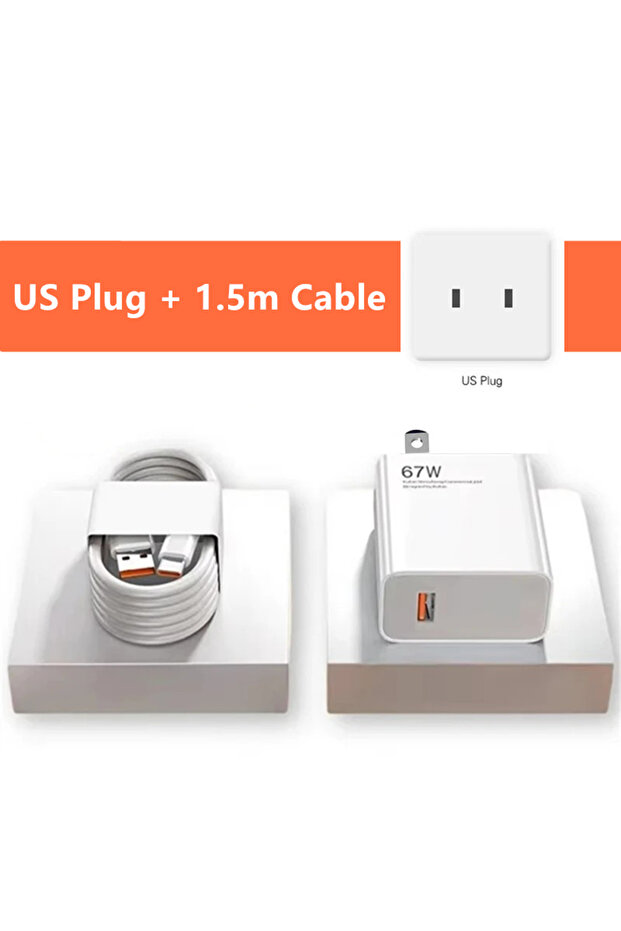 US Plug - 1.5m Cable EU US 67W 6A Ultra Fast Charger For 11 12 13 14 Redmi Note 12 13 14 POCO X5 X6