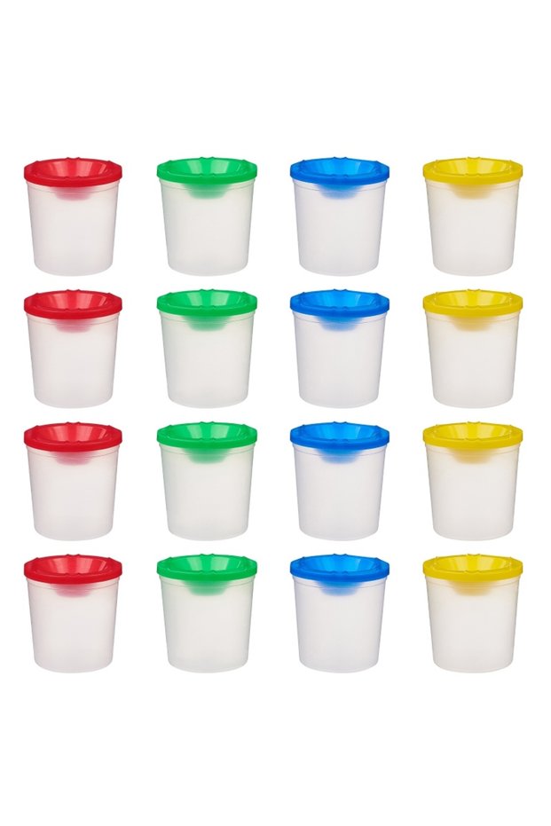 AECH03-01076 20 Pcs No Spill Plastic Paint Cups 4 Assorted Colors Palette Cups with Lids Art Supply
