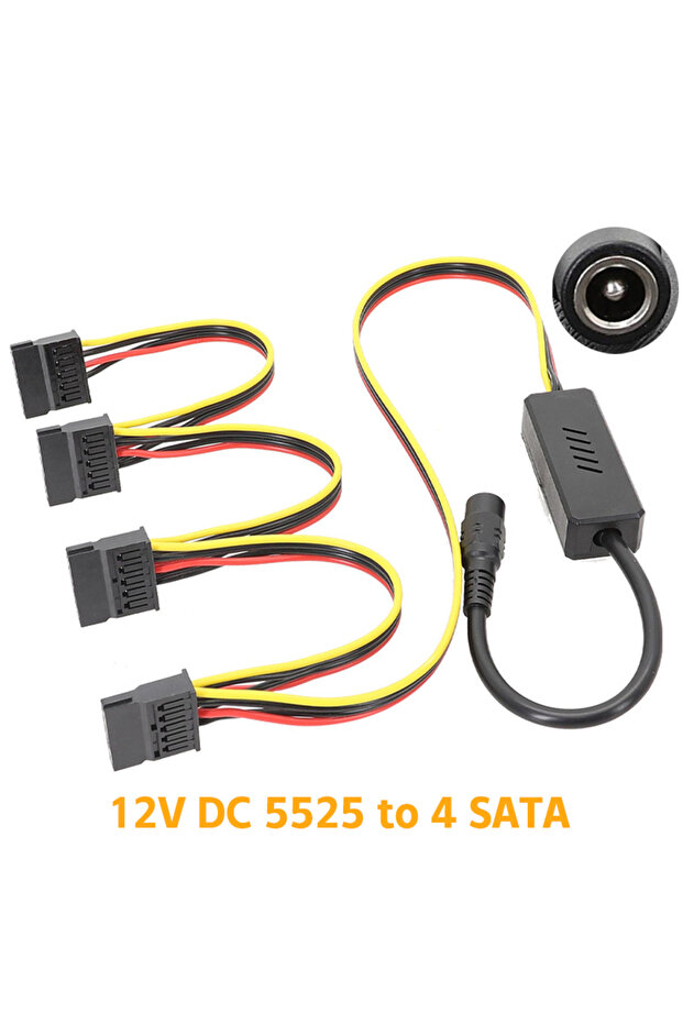 4 كابلات SATA 1 قطعة DC 5525 إلى كابلات SATA لإمداد طاقة محرك الأقراص الصلبة DC 12 فولت إلى كابل Molex HDD رباعي الدبابيس بجهد تنازلي