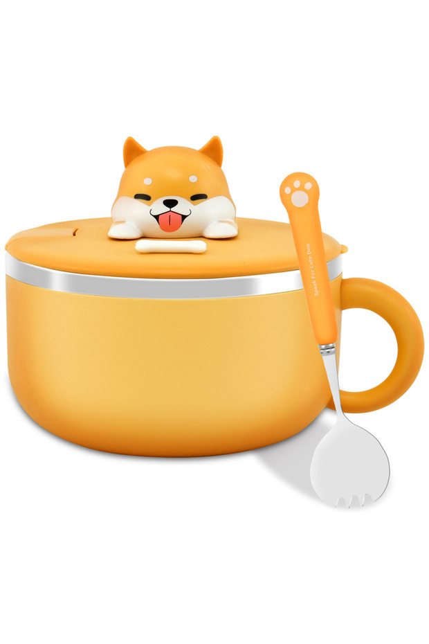 7.5 inch orange 1200ml Ramen Bowl 304 Stainless Steel Noodle Bowl with Lid and Spork Heat Resistant