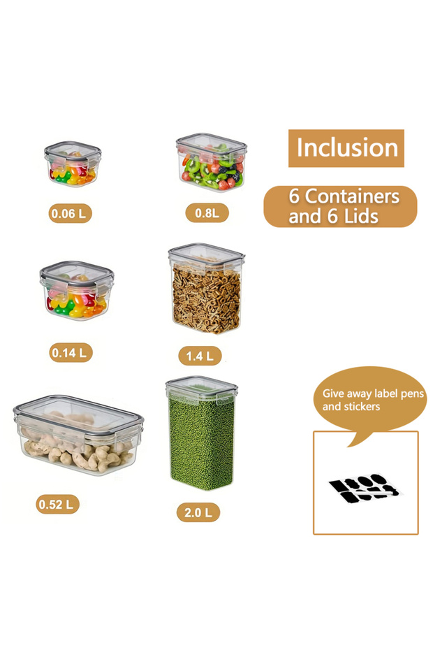 6PCS-1SET 2026 New Food Storage Set 6 Piece BPA Free Plastic Airtight Containers with Labels Pen Kit
