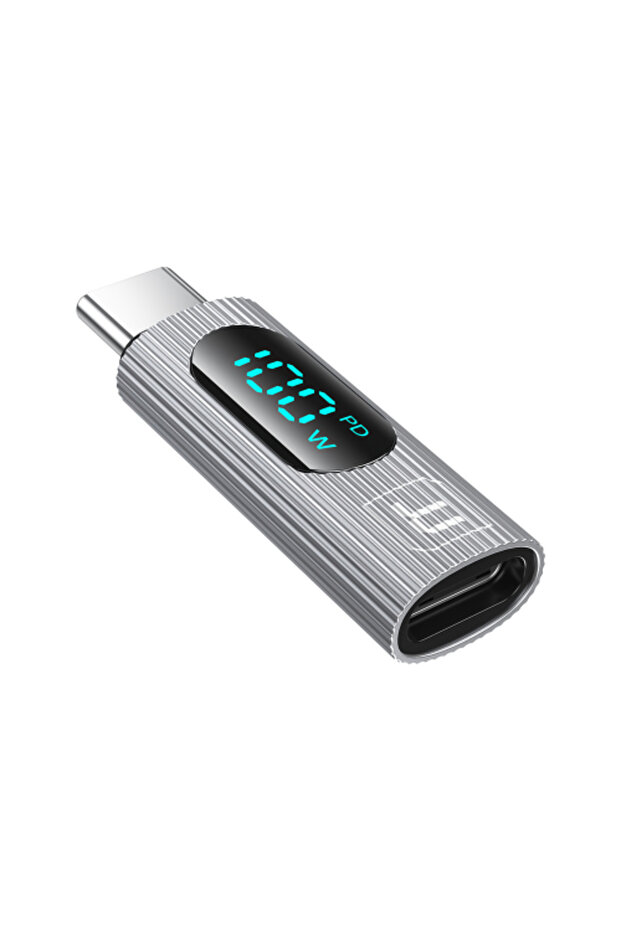 محول OTG من النوع C إلى C مع شاشة LED رقمية فضية، عبوة من 1/2/5 قطع، USB2.0 PD 100W USB C إلى