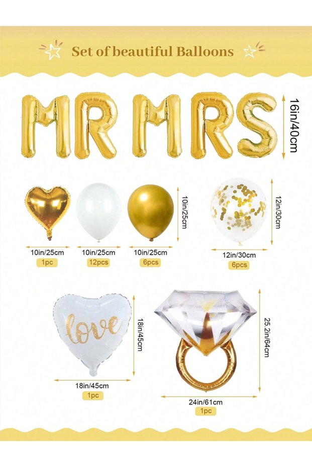 Other 32pcs 32pcs Gold Engagement Party Decorations, Heart Shaped Love Balloons, Gold Engagement Rin