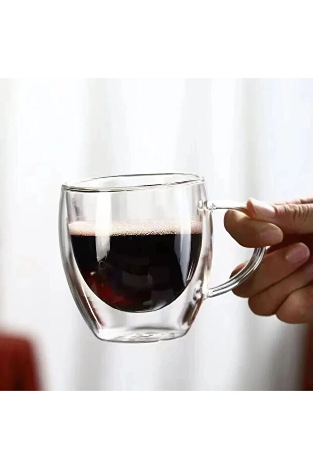 كوب قهوة زجاجي شفاف مزدوج الجدار سعة 250 مل مع مقبض وعزل حراري مزدوج الطبقات