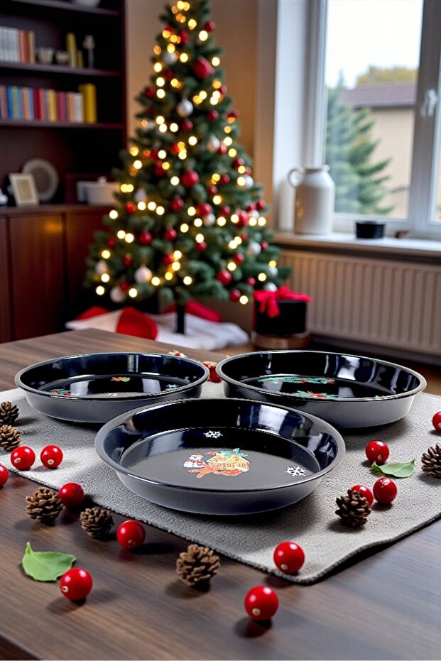 3 Pieces 30-34-38 No Enamel Baking Tray Round Tray ~30 Cm~34 Cm~38 cm