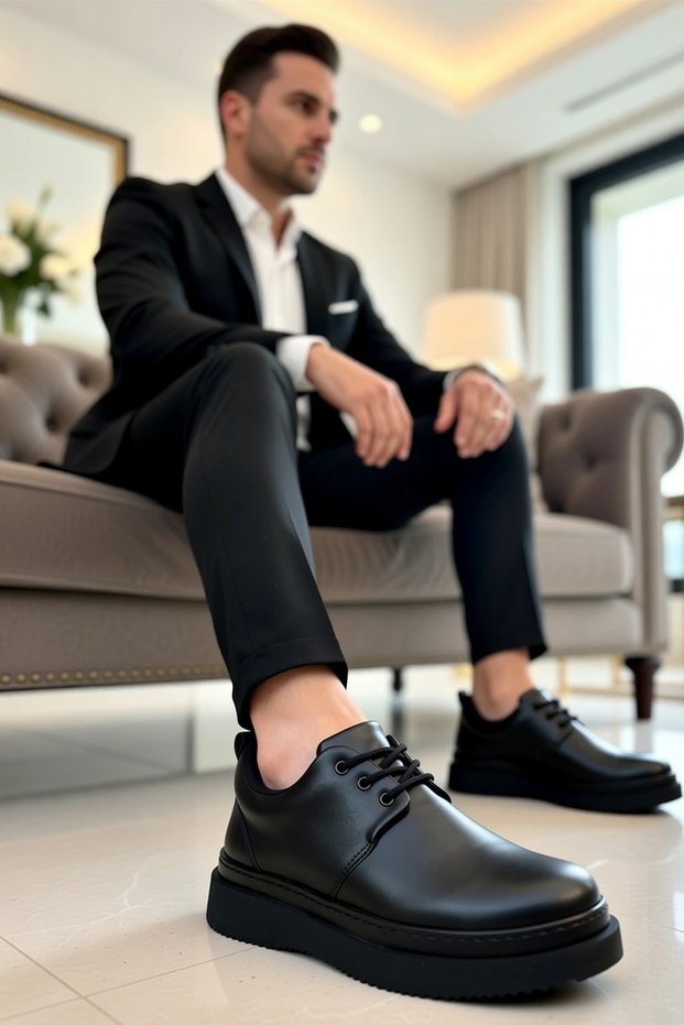 Men's Lace-Up Patent Leather Sneakers Standard Fit Leather Functional Durable Quality Comfortable