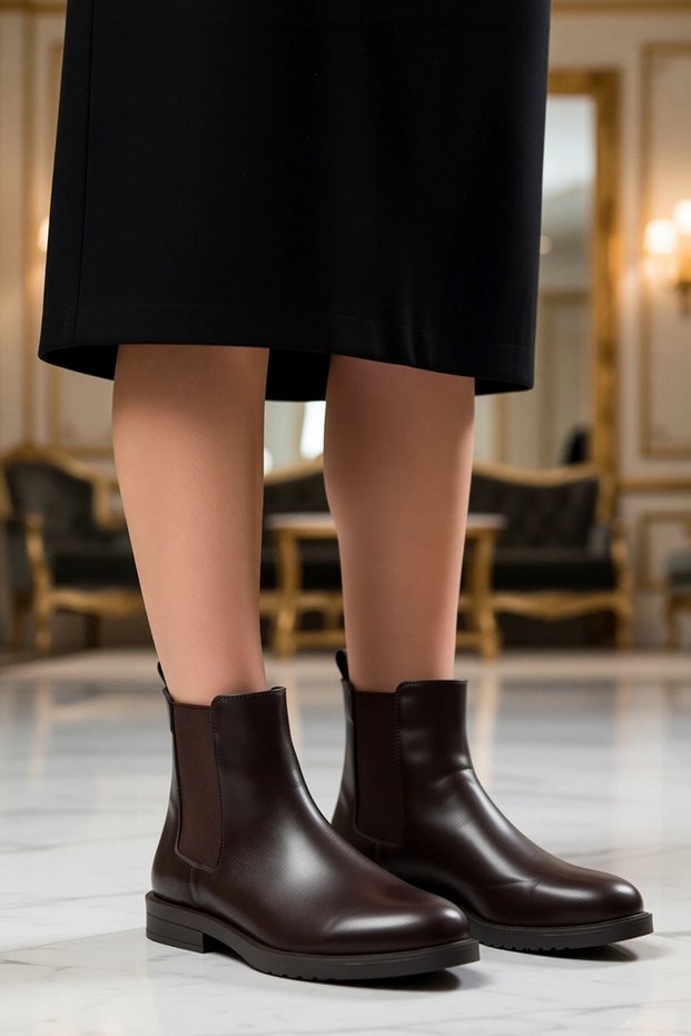 Women's Flat Sole Elastic Faux Leather Boots Almond Toe Functional Durable Quality Comfortable