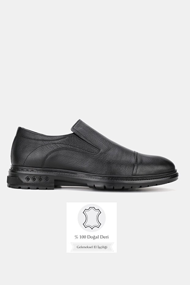 Men's Black Genuine Natural Leather Classic Shoes with Orthopedic Soles