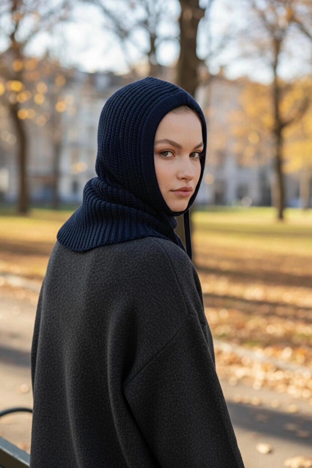 Lacivert Balaclava Triko Başlık - 1