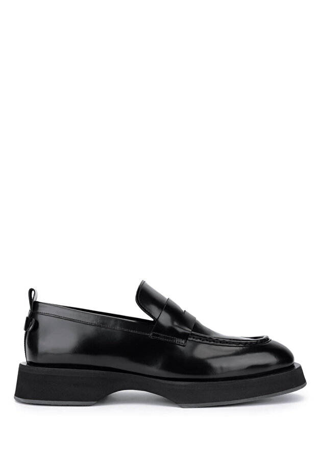 Men's Genuine Leather Black Opening Loafer Shoes