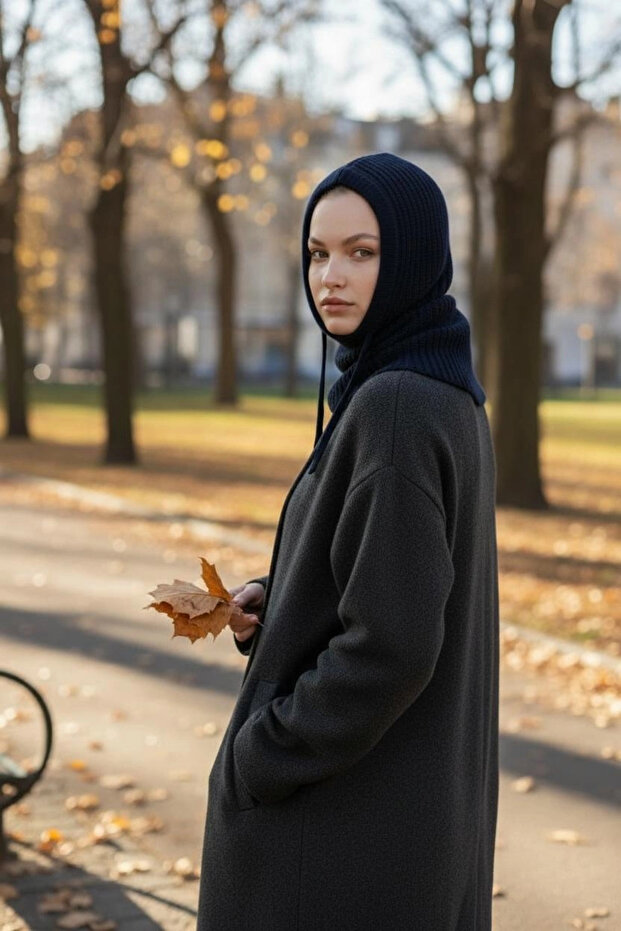 Lacivert Balaclava Triko Başlık - 4