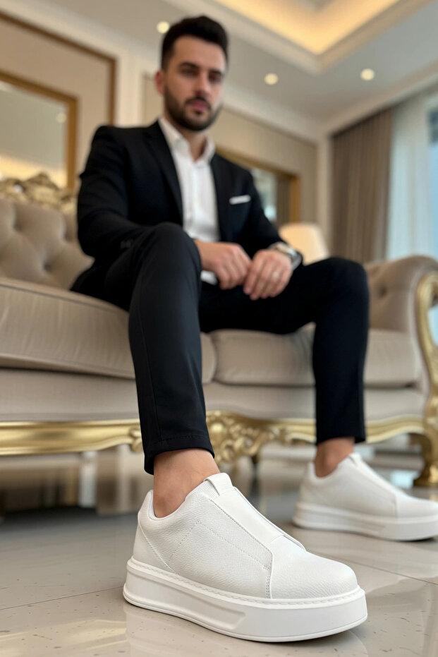 Men's Casual Sneaker Low-Top Laceless Thick Sole Leather Suede Functional Durable Sports
