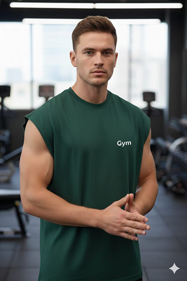 تي شيرت GYM مطبوع Minimal Text Zero Sleeve