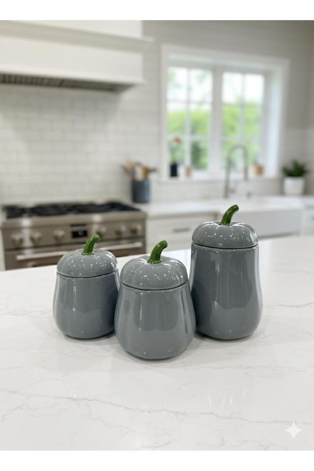 3-Piece Lided Honey Pumpkin Jar Set Anthracite Pumpkin Series Ceramic 500, 750 and 1000 ml