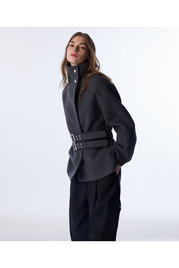 معطف صوف بحزام مزدوج - 2