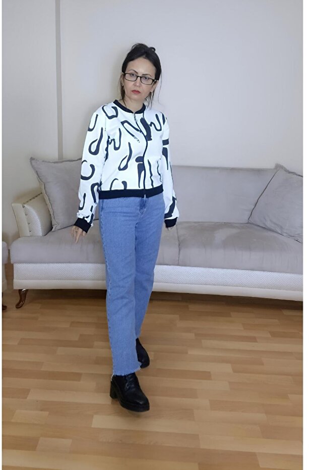 Unlined Transitional Patterned Zippered Bomber Jacket