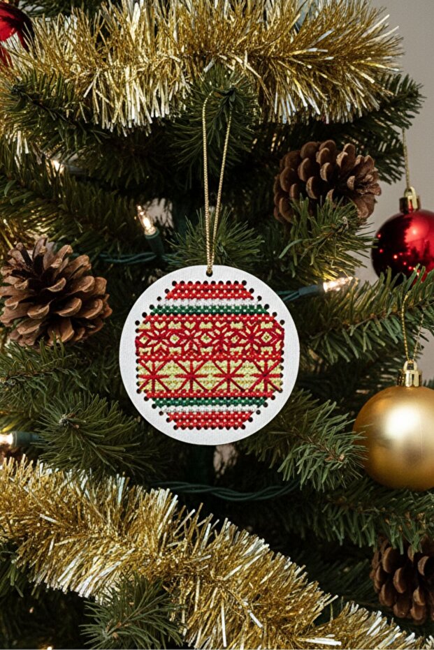 - Sibel 2453 7996 Handmade Cross-Stitch Embroidered Wooden Christmas Ornament