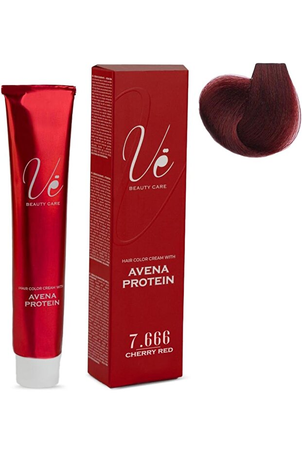 Hair Color Cream #7.666 Cherry Red — Permanent Dye with Avena Protein, 100ml