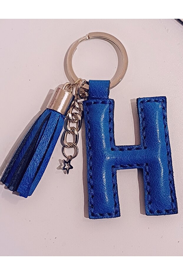 Real Leather Blue Letter'H' Keychain