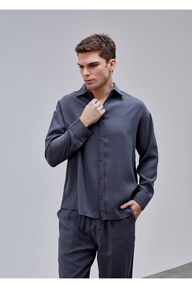 Antrasit Renk Oversize Gömlek - 2