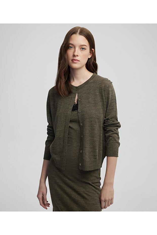 Yünlü basic triko hırka - 1