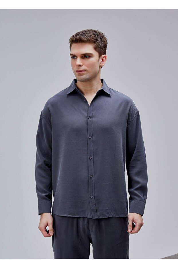 Antrasit Renk Oversize Gömlek - 5