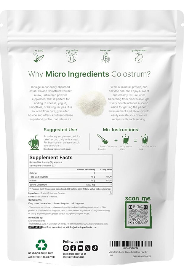 Instant Bovine Colostrum Powder, 8oz (227 Servings), Unflavored