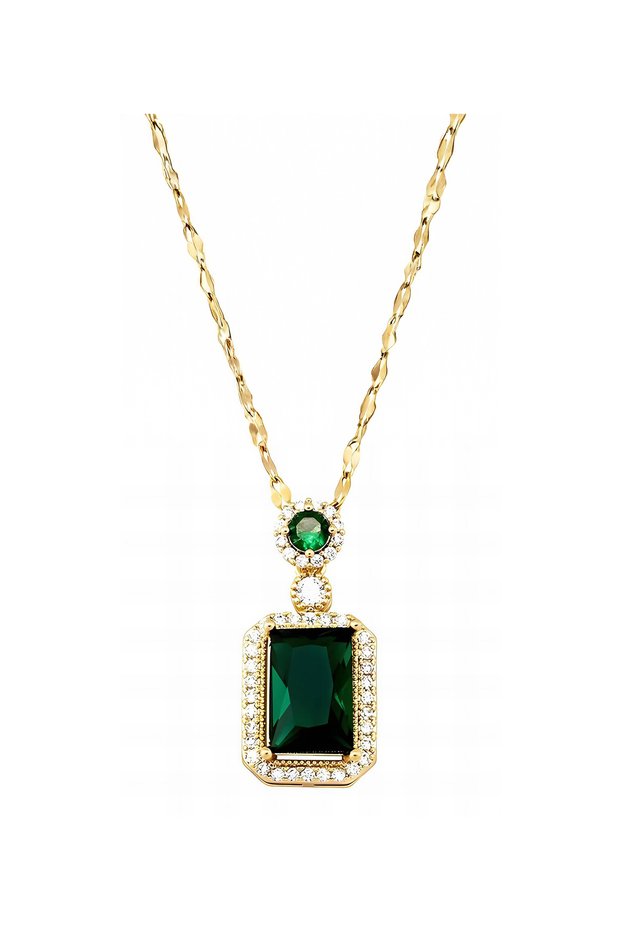 18K Gold Plated Necklace for Women, with green stone pendant | Tarnish-free | Water Resistant