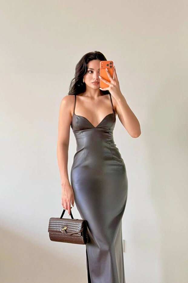 Women's Brown Strap Leather Dress 1041-2756