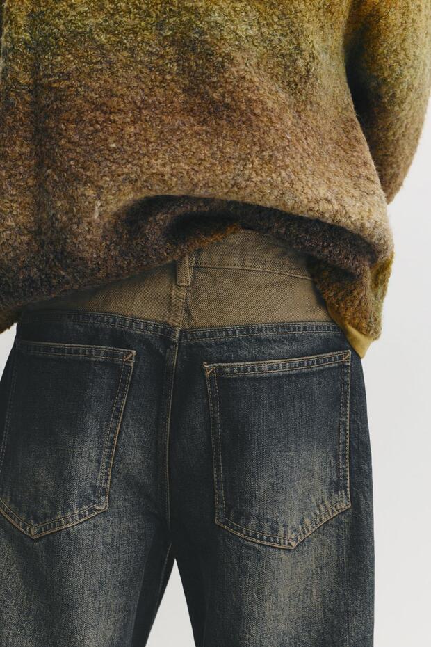 Kontrast bel detaylı geniş paça jean - 6