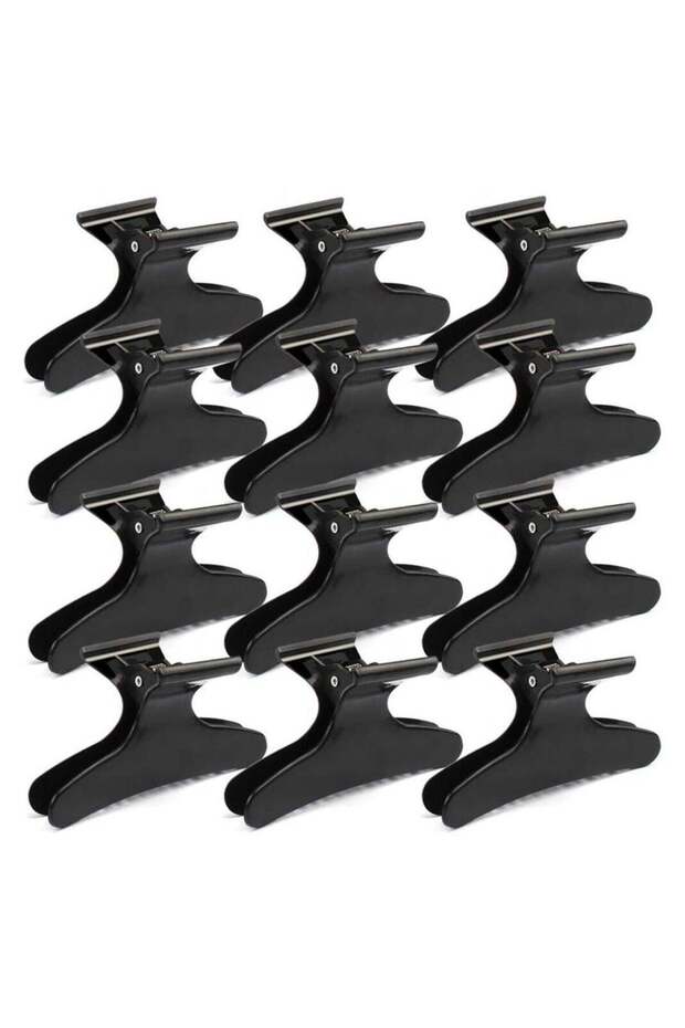 12-Piece Butterfly Clip Set Black 10cm