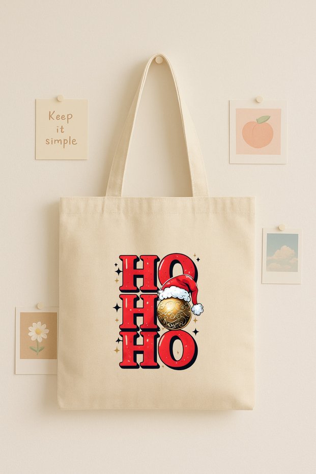 New Year's Themed Cloth Bag Tote Bag with Ho Ho Ho Written on It