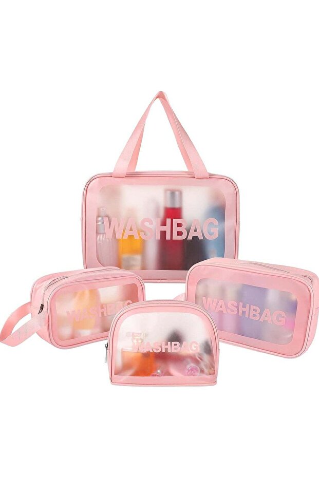 4-Piece Transparent Cosmetic Bag Pink