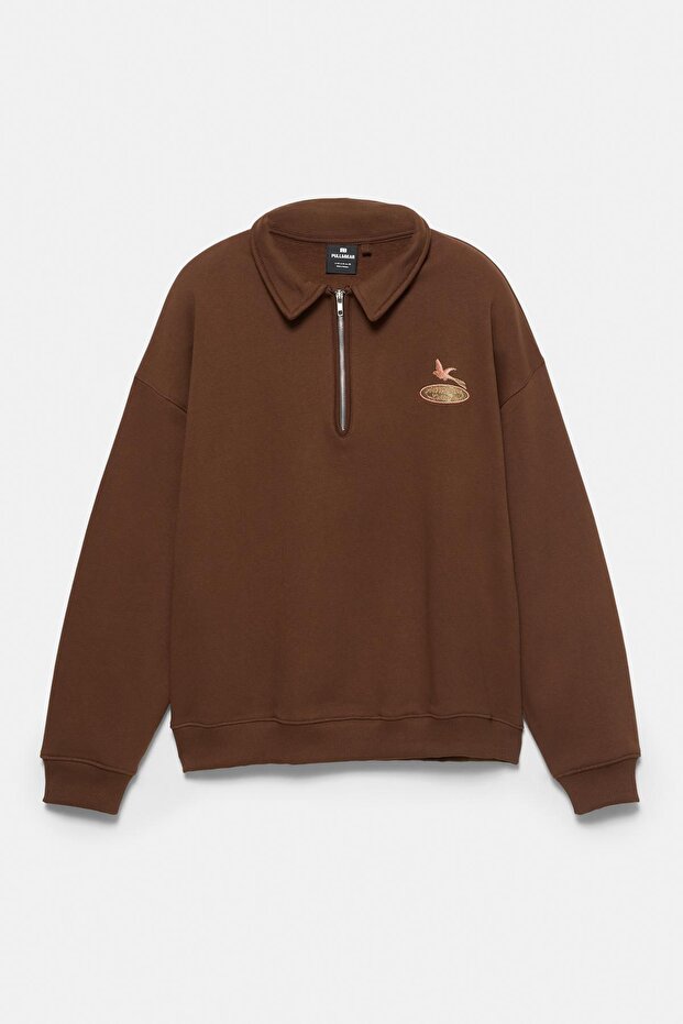 Grafik baskılı polo yaka sweatshirt - 7