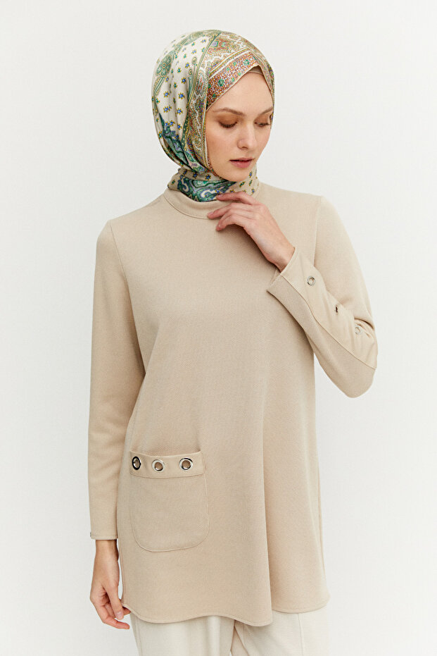 Hakim Yaka Kuşgözlü Örme Tunik - 3