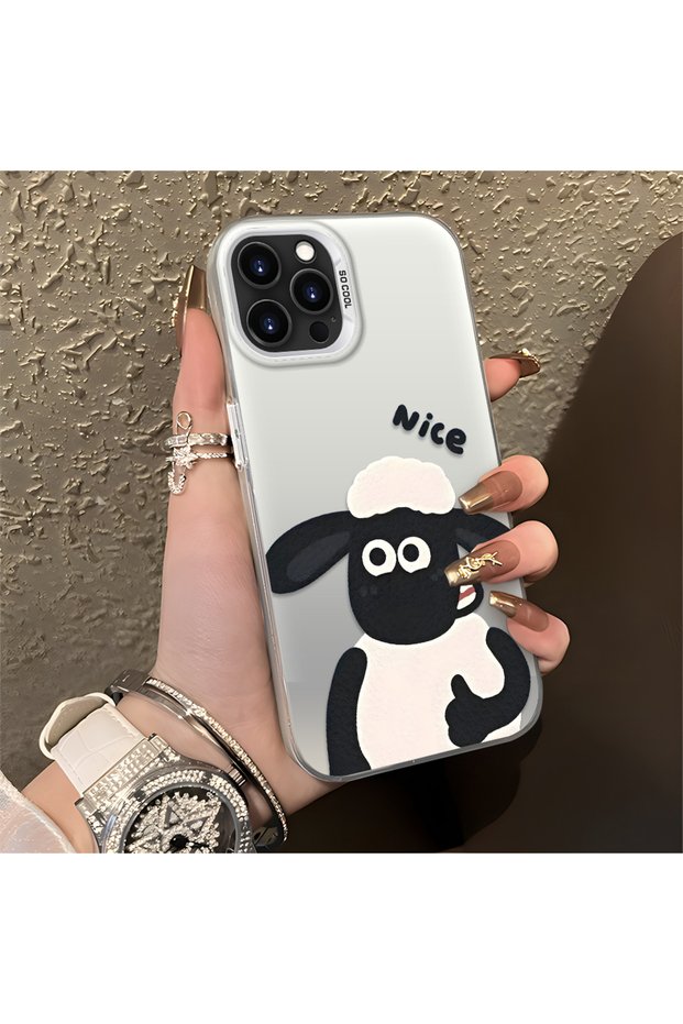 iPhone 16 Pro Compatible Silicone Edge Hard Back Anti-Fall Lamb Pattern Case