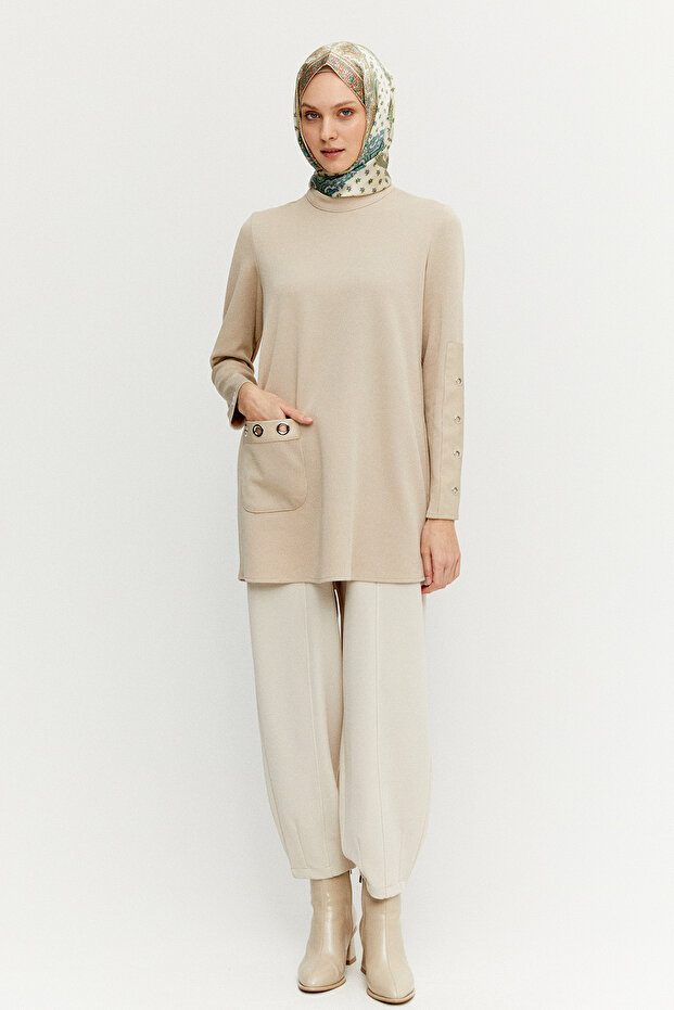 Hakim Yaka Kuşgözlü Örme Tunik - 1