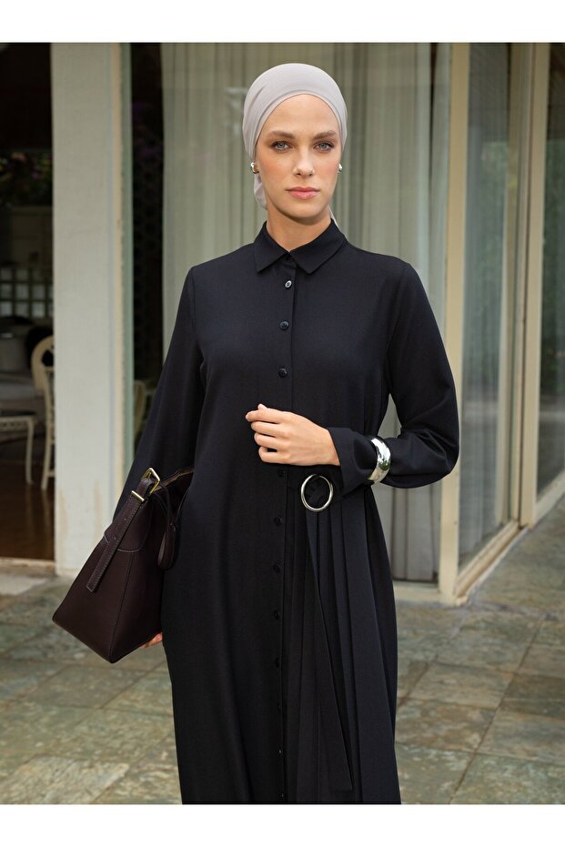 Tesettür Elbise - Siyah - - 3